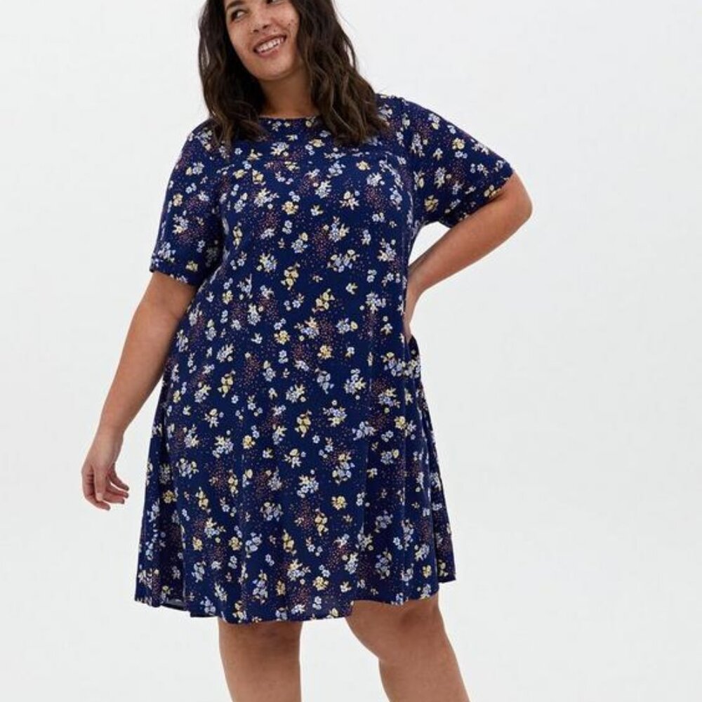 TORRID Navy Leopard Floral Challis Mini Trapeze Dress Size 1